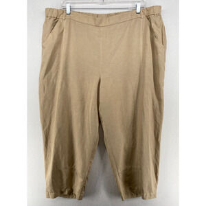 EILEEN FISHER Pants 3X Tencel Linen Twill Tapered Cropped Elastic Waist Beige